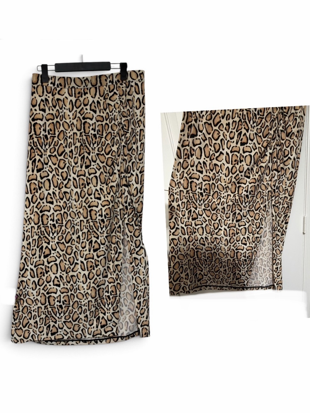 Lane Bryant Leopard Print Maxi Skirt in Beige and Black with Slit & Ruching